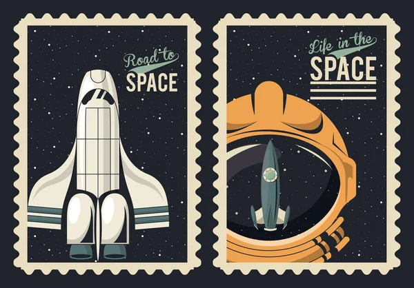 Leven in de ruimte poster met ruimteschip — Stockvector