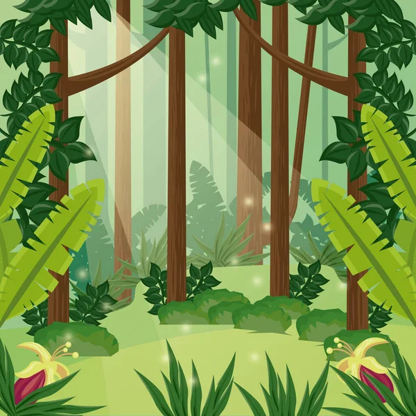 森の日の風景と花 — ストックベクタ