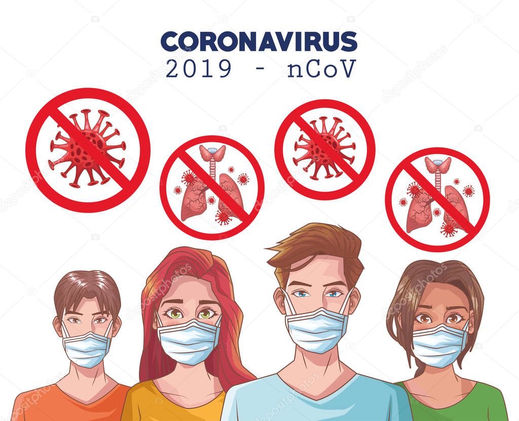 coronavirus infographic with people using mask