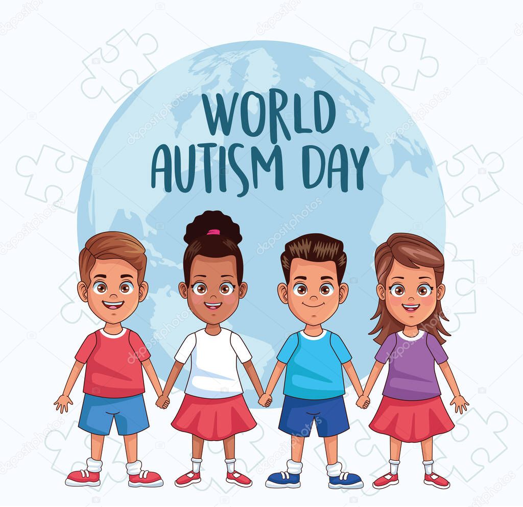 world autism day kids with world planet