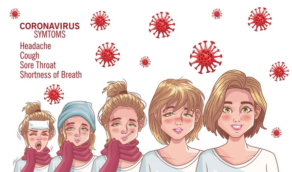 Coronavirus infographic με άρρωστες γυναίκες χαρακτήρες — Διανυσματικό Αρχείο