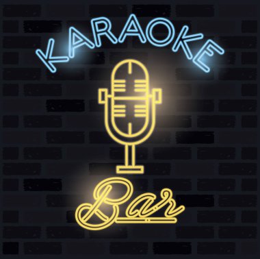 duvardaki neon ışıklarda mikrofon sesi aksesuarı