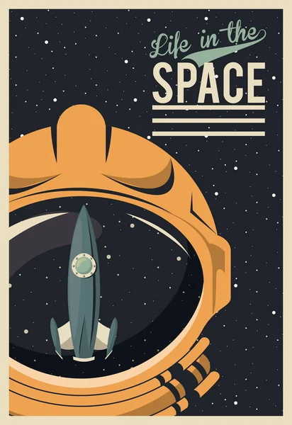 Vita nello spazio poster con casco astronauta — Vettoriale Stock