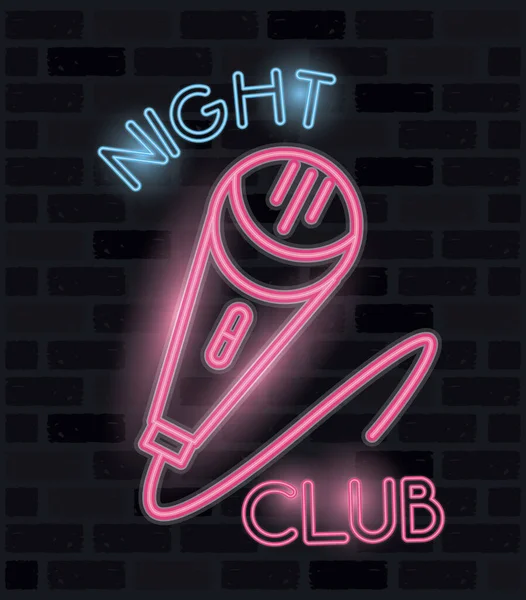 Mikrofon s neonovými světly nočního klubu — Stockový vektor