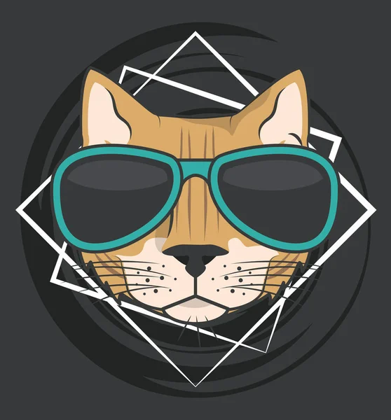 Gato engraçado com óculos de sol estilo legal — Vetor de Stock