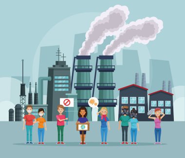 Çevre kirliliği sahnesini protesto eden insanlar