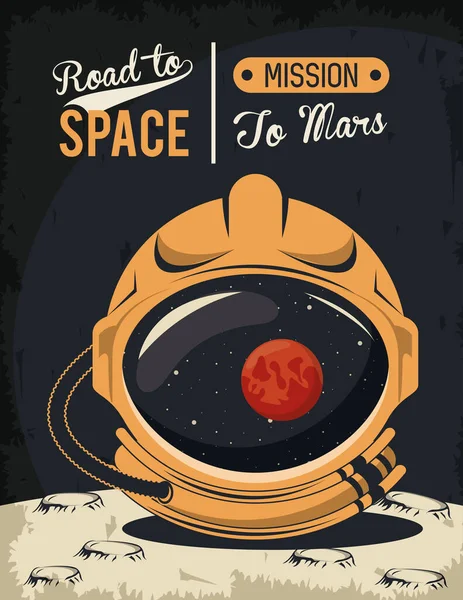 Affiche vie dans l'espace avec casque astronaute — Image vectorielle