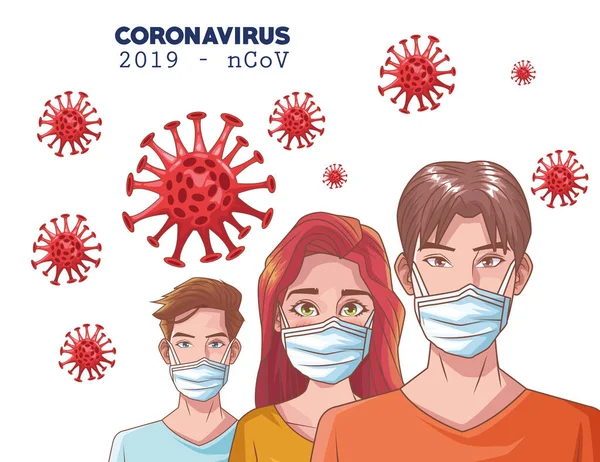 Coronavirus infografía con personas que usan máscara — Vector de stock