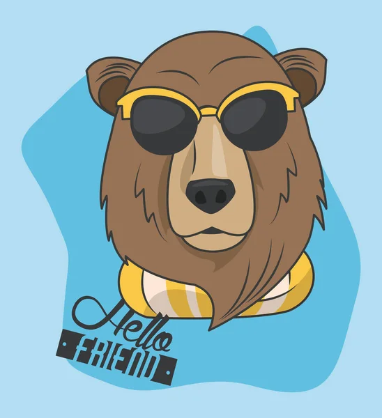 Rolig björn grizzly med solglasögon cool stil — Stock vektor