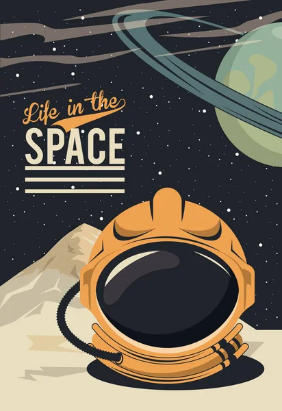 Vita nello spazio poster con casco astronauta — Vettoriale Stock