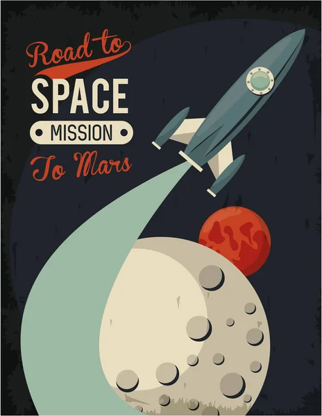 Leven in de ruimte poster met raket opstarten — Stockvector