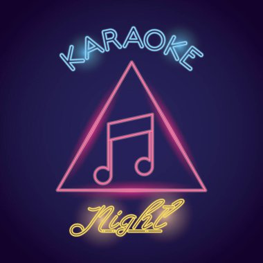 Karaoke gecesi kaligrafi ile müzik notaları neon ışıkları