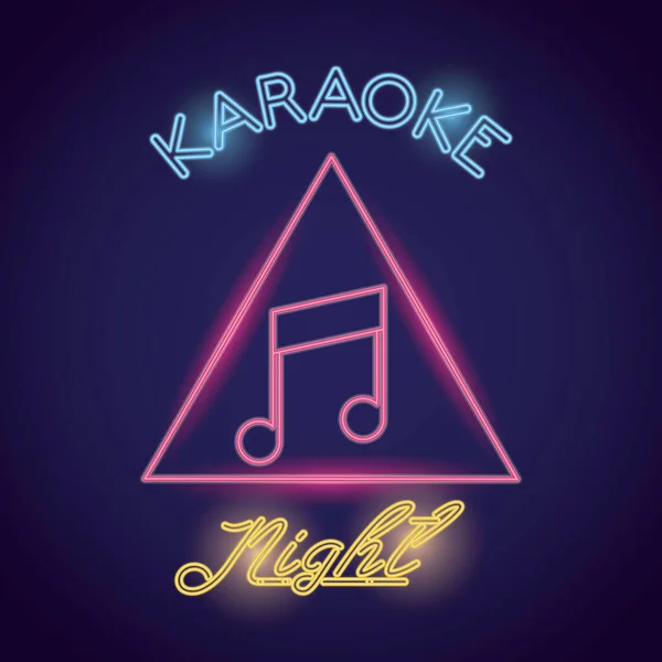 Karaoke noční slovo kaligrafie s notou neon světla — Stockový vektor