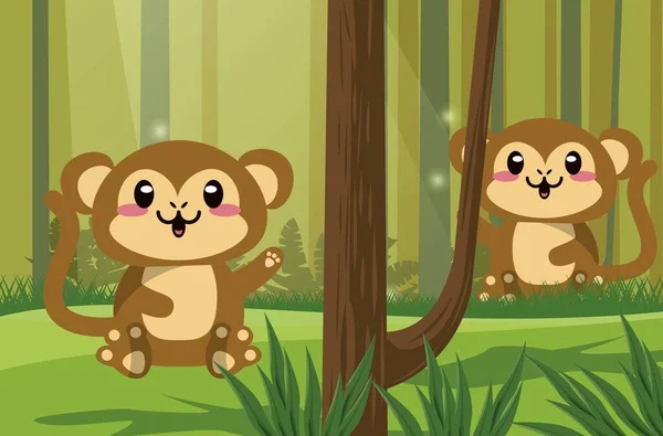 Macaco bonito ícone de caráter animal selvagem — Vetor de Stock