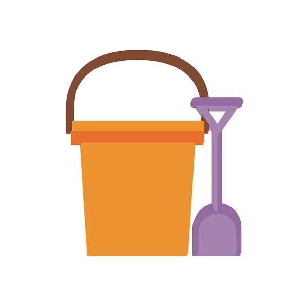 Sand bucket with shovel child toy flat style icon — Stock Vector