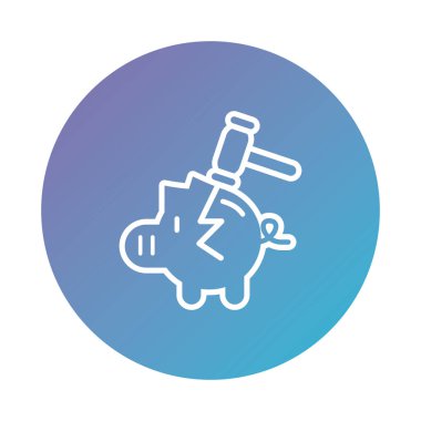 piggy savings money with hammer degraded style