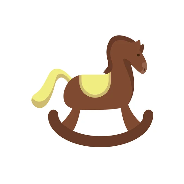 Carino cavallo giocattolo in legno per bambini icona in stile piatto — Vettoriale Stock