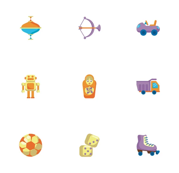 Paquet de jouets pour enfants ensemble icônes style plat — Image vectorielle