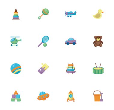 bundle of child toys set icons flat style
