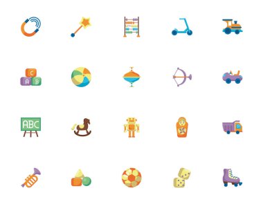 bundle of child toys set icons flat style