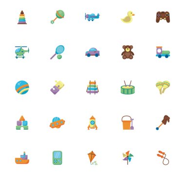 bundle of child toys set icons flat style