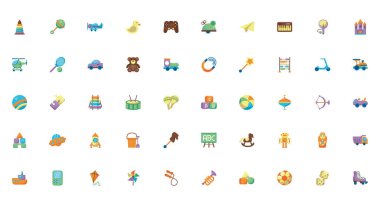 bundle of child toys set icons flat style