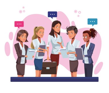young businesswomen talking workers characters