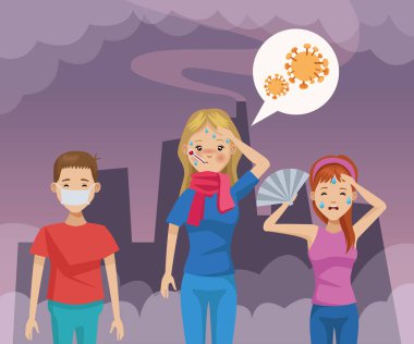 couple with mouth cap protection pollution and girl sick clipart