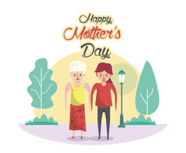 happy mothers day card with grandmother and daughter characters