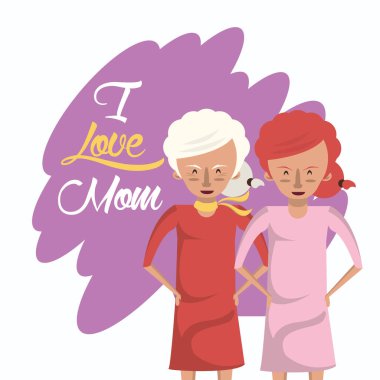 happy mothers day card with grandmother and daughter characters