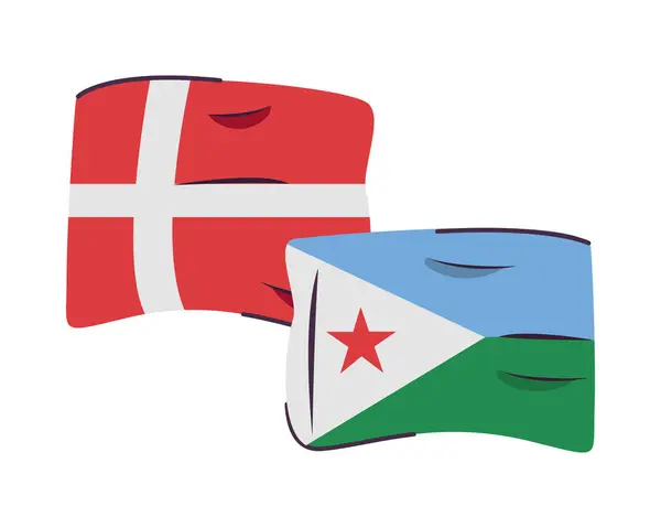 지부티와 덴마크 깃발 국가들은 독특 한 아이콘을 분리 했다 — 스톡 벡터