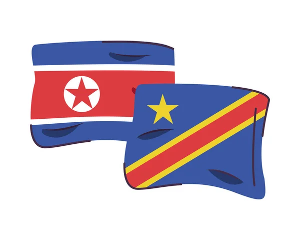 North korea and congo dr flags countries isolated icon — Stock Vector