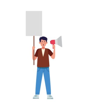 Sancak ve megafon karakterli eylemci protesto ediyor