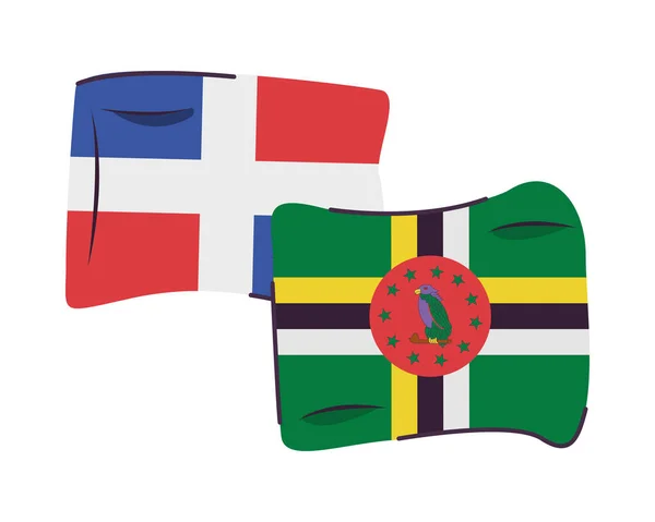 Dominican δημοκρατία και dominica σημαίες χώρες απομονωμένη εικόνα — Διανυσματικό Αρχείο