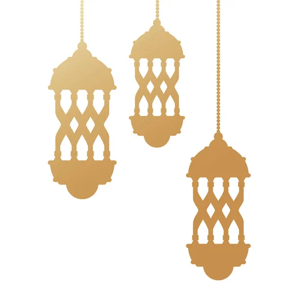 Ramadan kareem golden lanterns hanging icons — ストックベクタ