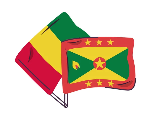Grenada a guinea vlajky země izolované ikony — Stockový vektor