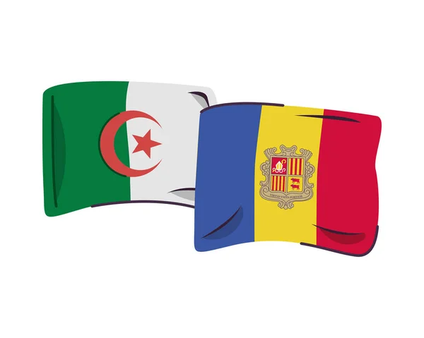 Algeria y andorra banderas países aislados icono — Vector de stock