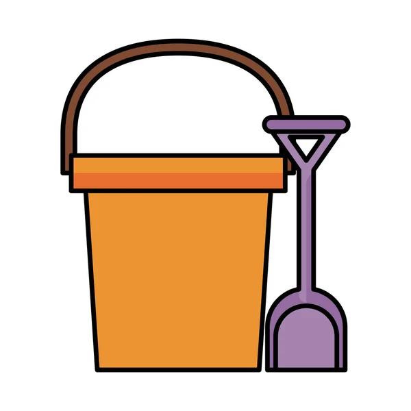 Sand bucket with shovel child toy flat style icon — 스톡 벡터