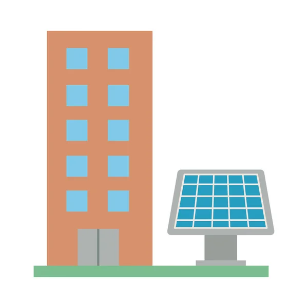 Solar panel device with building — Stock Vector
