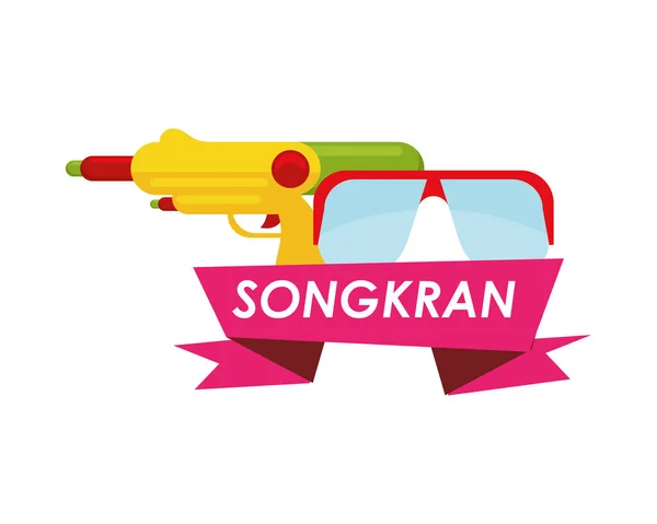 Fita festival songkran com óculos e água arma —  Vetores de Stock