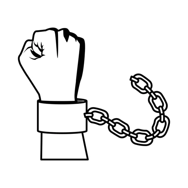 Mano esclava con icono de cadena — Vector de stock