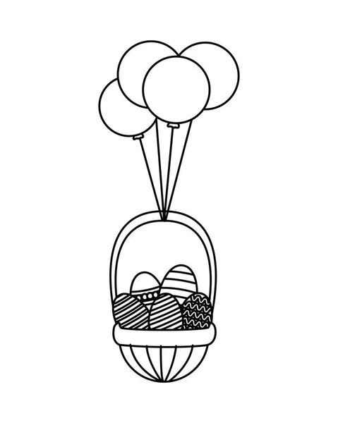Ostereier in Korb mit Luftballons bemalt Helium — Stockvektor