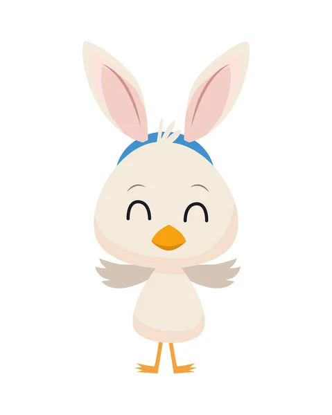 Mignon petit canard avec oreilles lapin caractère de Pâques — Image vectorielle