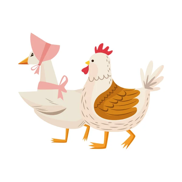 Carino mamma anatra con gallina pasqua caratteri — Vettoriale Stock