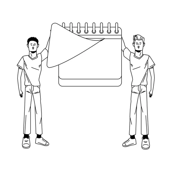 인종간의 남자들 이 달력을 떠오르게 하다 — 스톡 벡터