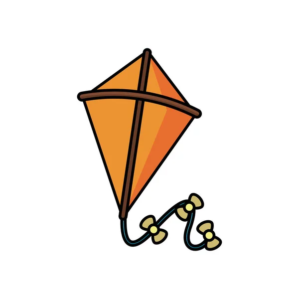 Cute kite flying child toy flat style icon — Stok Vektör