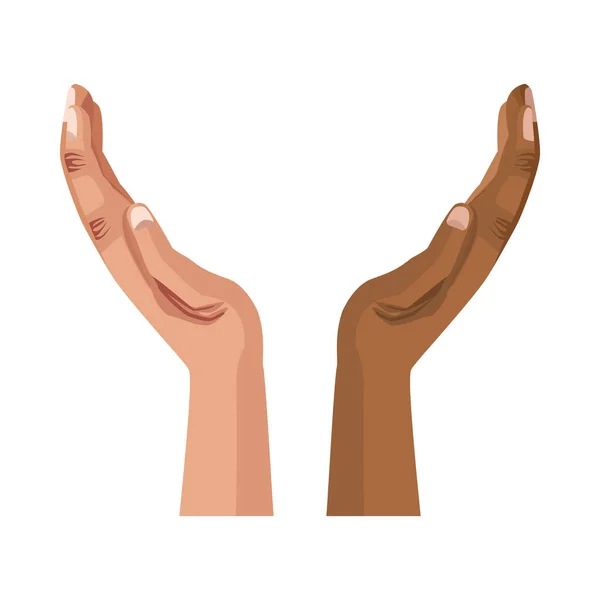 Interracial hands human isolated icon — Stock Vector