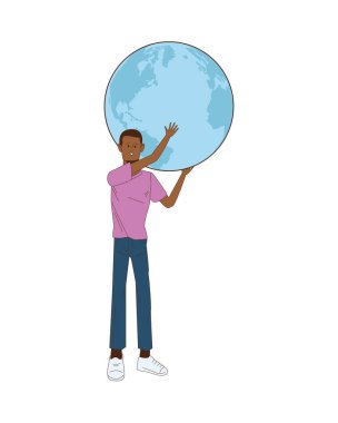 Genç Afro Adam Avatar Dünya Gezegeni karakterini kaldırıyor