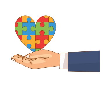 Yapboz parçaları ile el kaldırma kalp