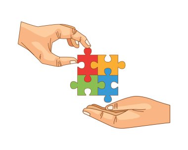 Yapboz oyunu parçalarıyla izole edilmiş eller